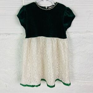 LM Collection Dark Green Velvet lace Dress with Pearl Trim size 5